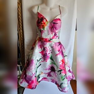 XSCAPE Floral Cut-Out Back Fit & Flare Dress | Size 12 | NWT